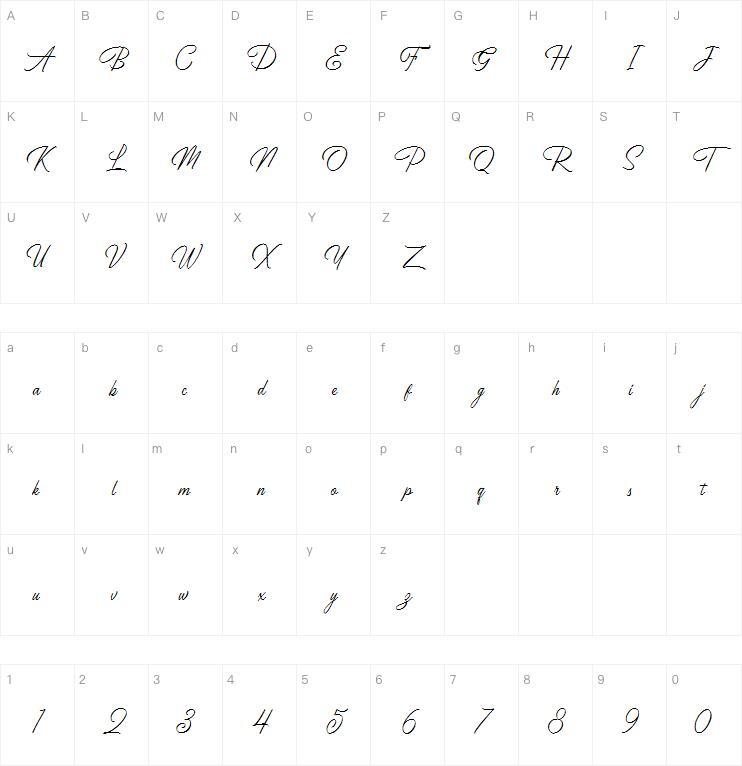 Birmingham Script字体 Character Map