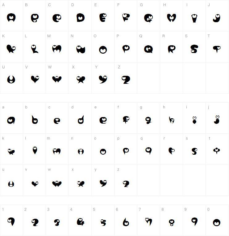 purimonyorori2字体下载 Mappa dei caratteri