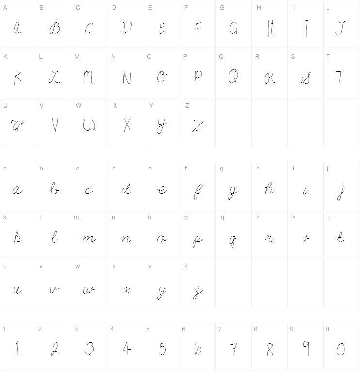 carly cursive字体 Character Map