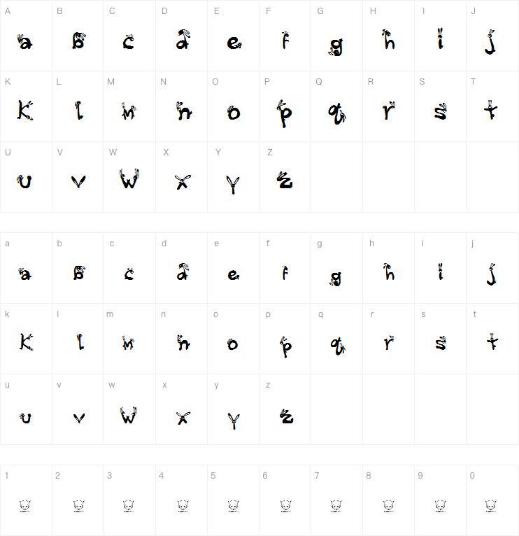 Wabbits字体 Carte de caractère