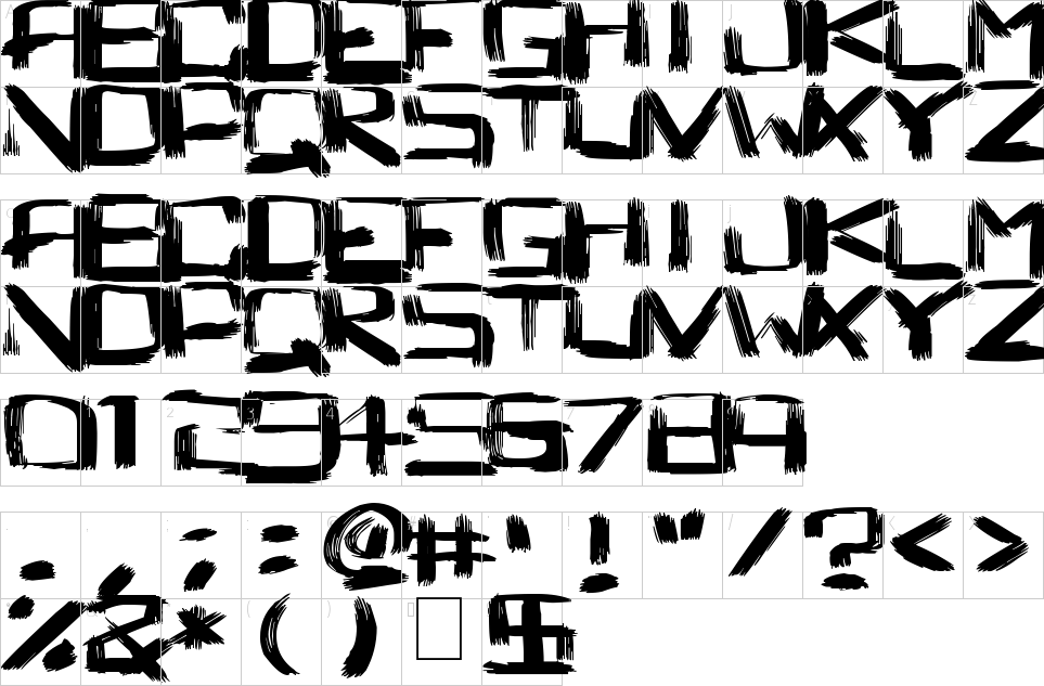 Quadratische Pinselschrift Zeichentabelle