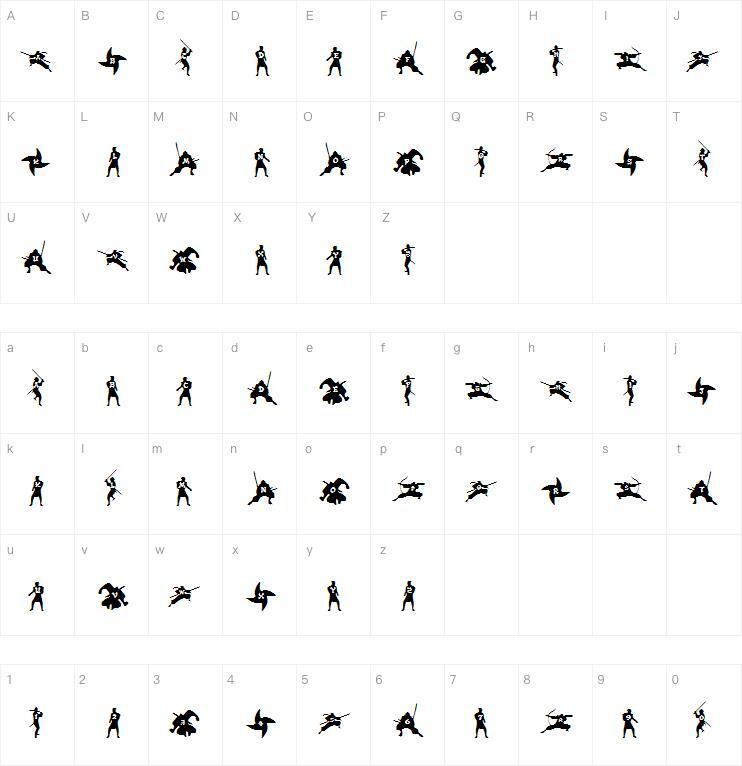 Ninjas字体キャラクターマップ