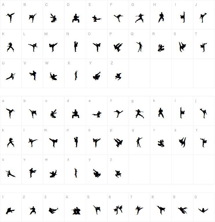 Каратэ Чоп字体 Карта персонажей