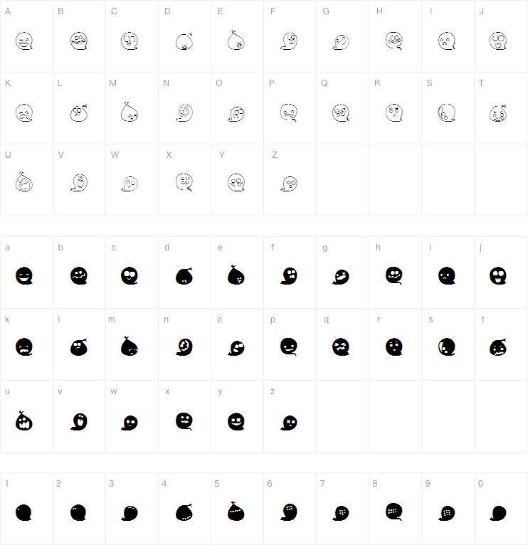 Пушистый Призрак Дин字体 Карта персонажей
