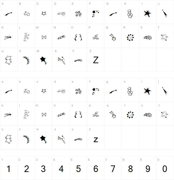 星星设计字体 Mapa de caracteres