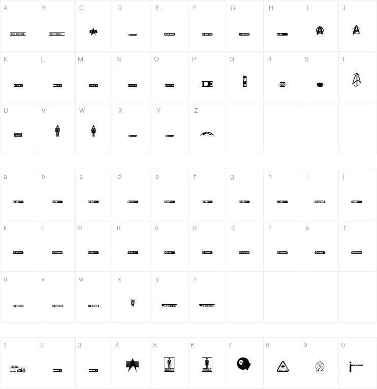 DingTrek字体 Карта персонажей