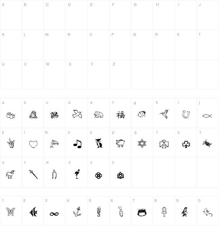 Charming Symbols字体 Karakter haritası