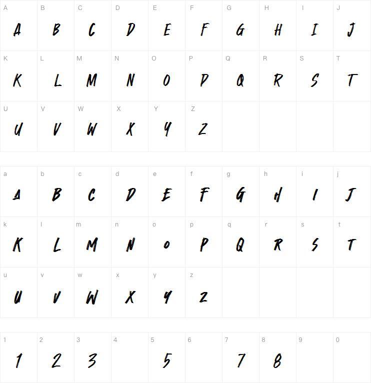 Crossbar 字体 Mappa dei caratteri