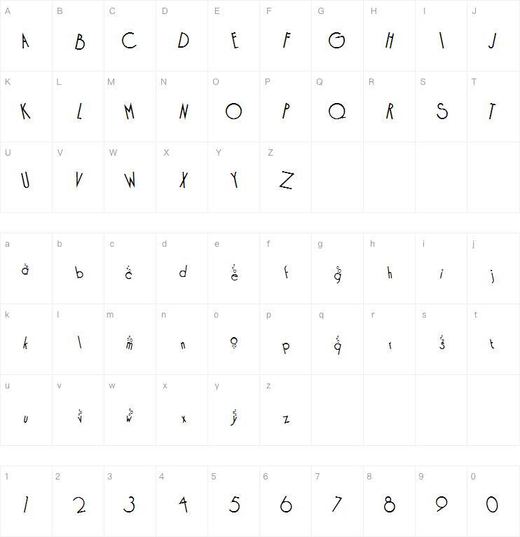 カクテルバブリー字体キャラクターマップ