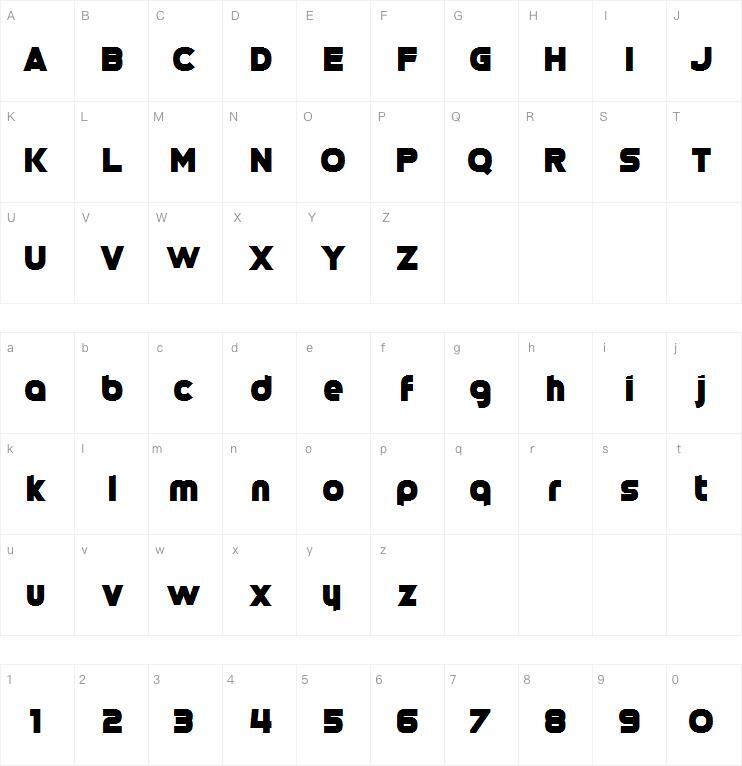 Cinqcent字体 Mapa de caracteres