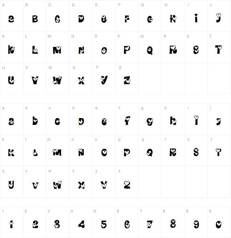 Heartlandregular字体 Peta karakter