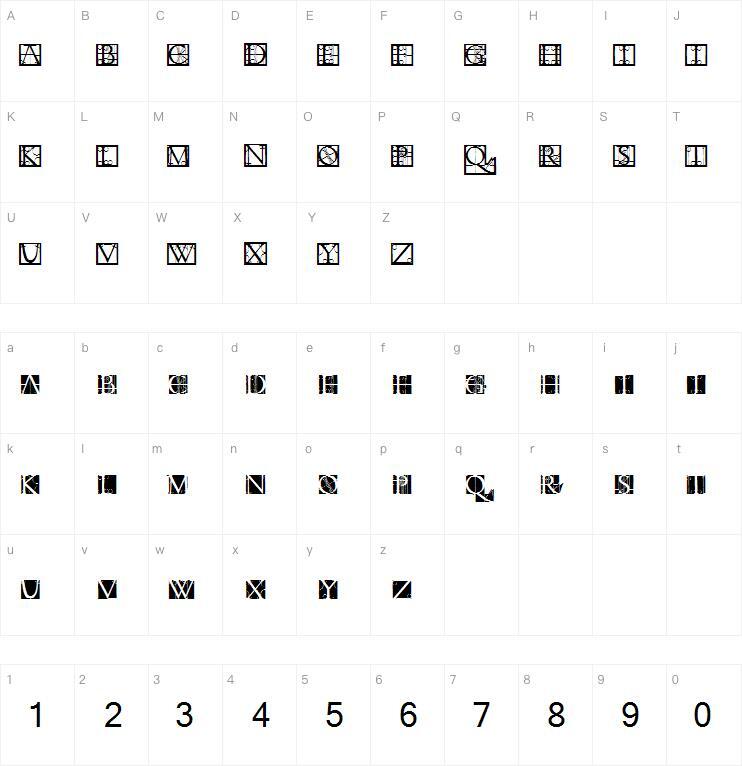 Tornielloinicials字体 Mapa de caracteres