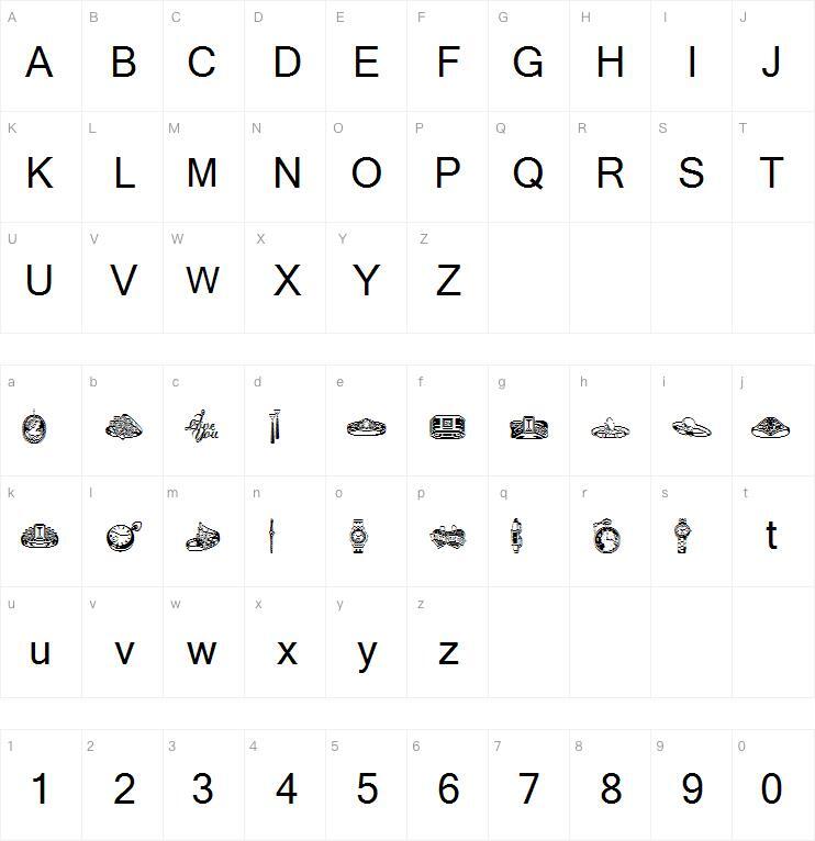 Wmjewelry字体 Mapa de caracteres
