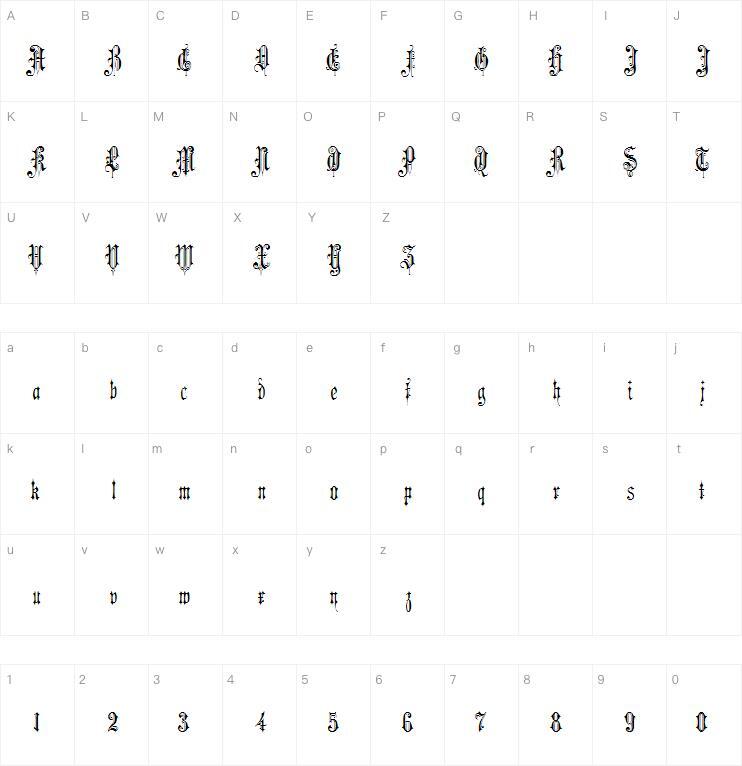 Мюзикхолл字体 Карта персонажей