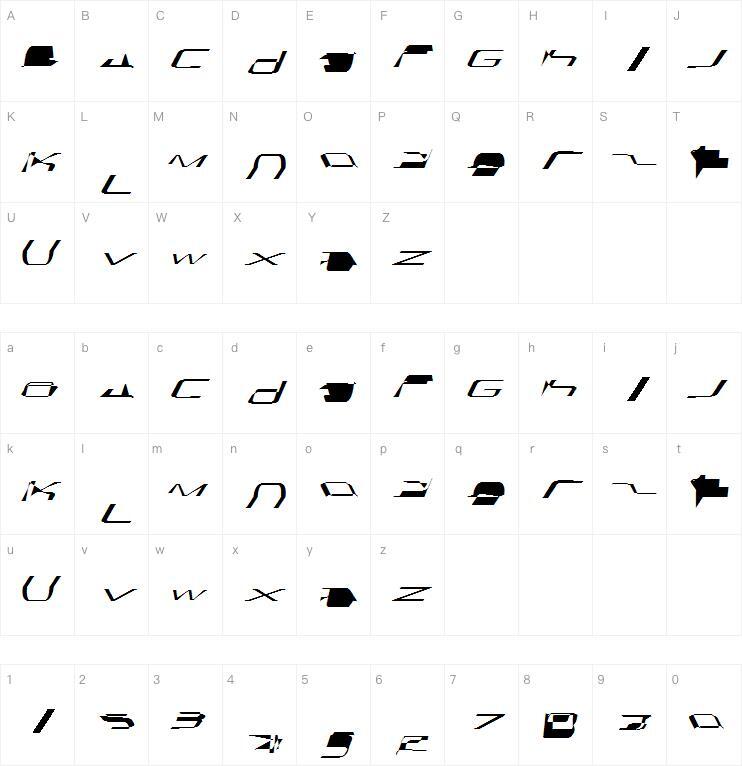 Stasmic字体 Karakter haritası