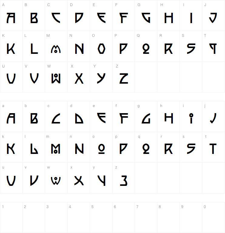 Semiramis字体 Karakter haritası
