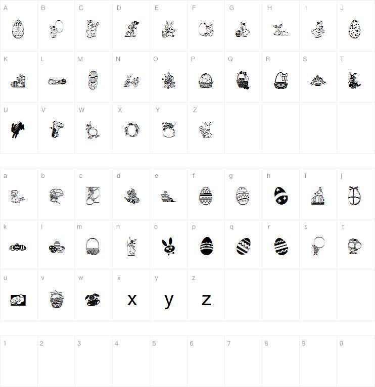 Easterart 字体 Mapa de caracteres