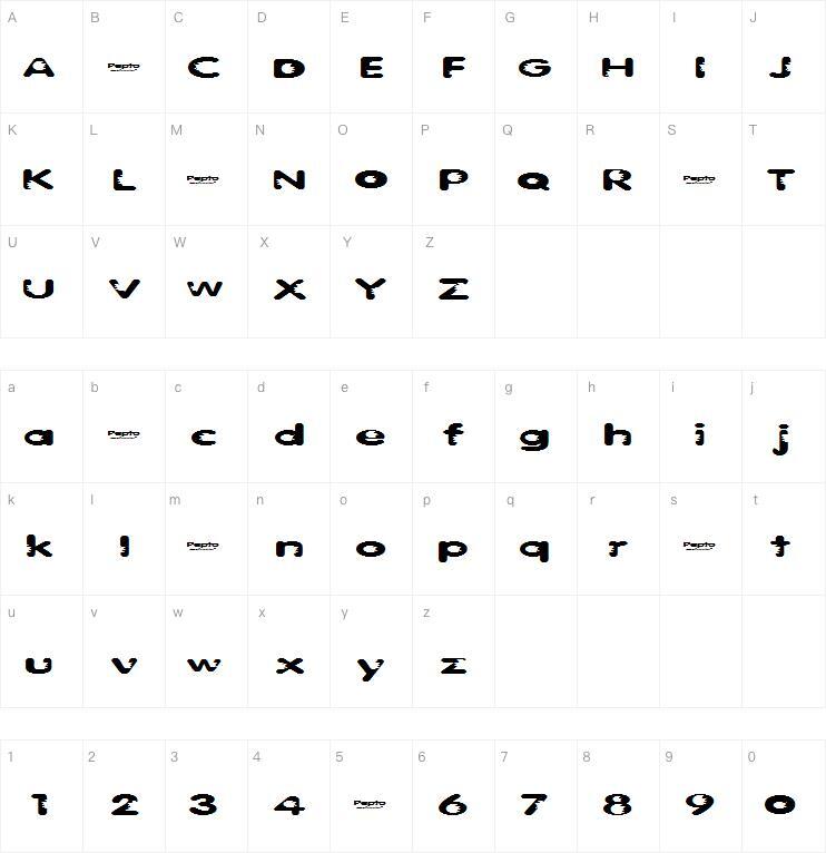 PeptoEVal字体 Carte de caractère