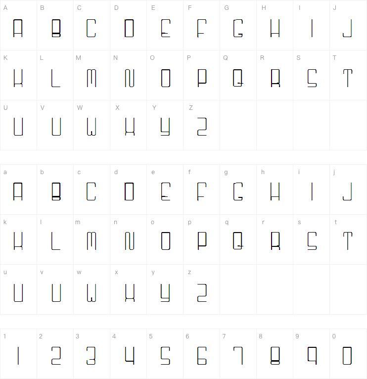 Niner 字 体 Mapa de caracteres