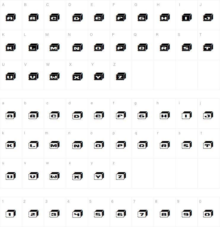 Blocos V5 字体 Mapa de caracteres
