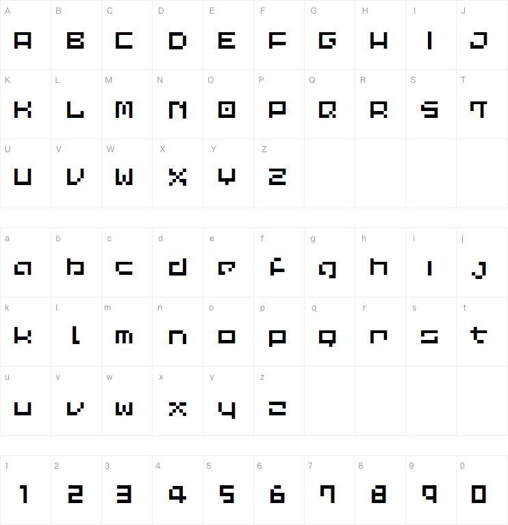 Pixel común字体下载 Mapa de personajes
