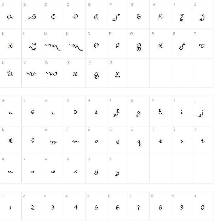 KaraBenNemsi字体 Mapa de caracteres