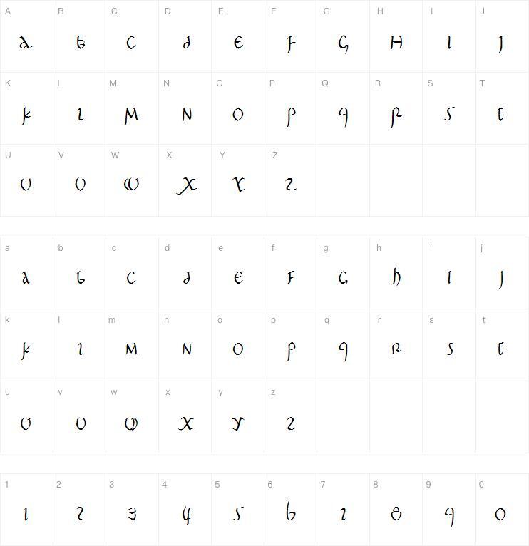 PompejiPetit字体 Carte de caractère