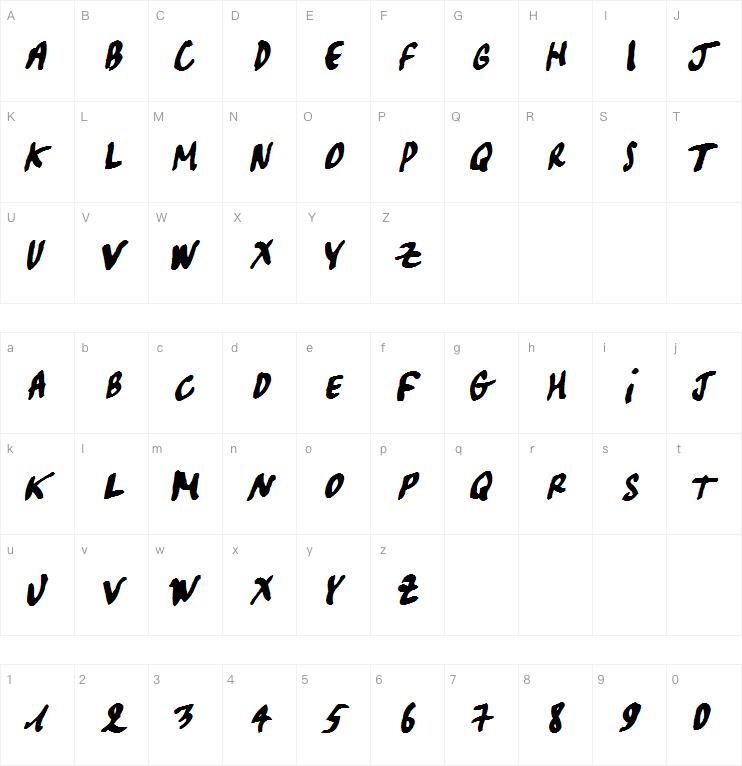 パスカル字体キャラクターマップ