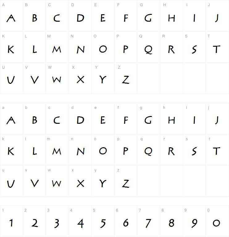 MCapitals字体 Mapa de caracteres