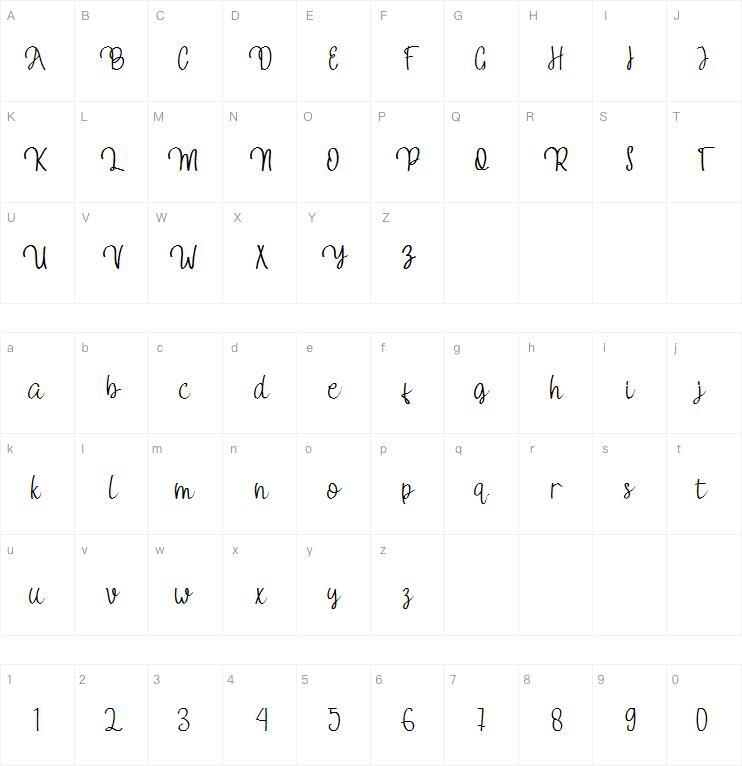 Camomilla 字体 Mappa dei caratteri