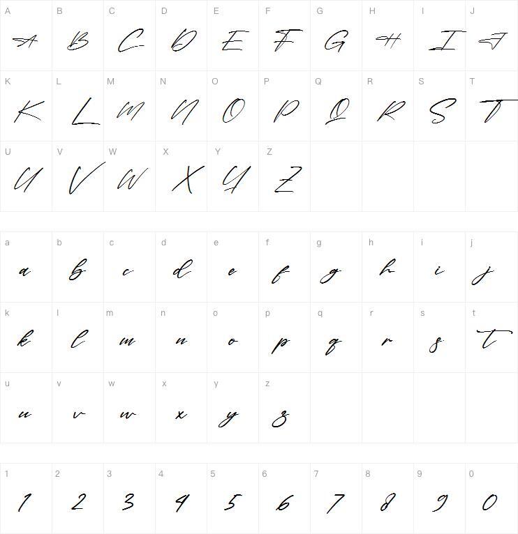 Contage Bright字体 Mapa de personajes