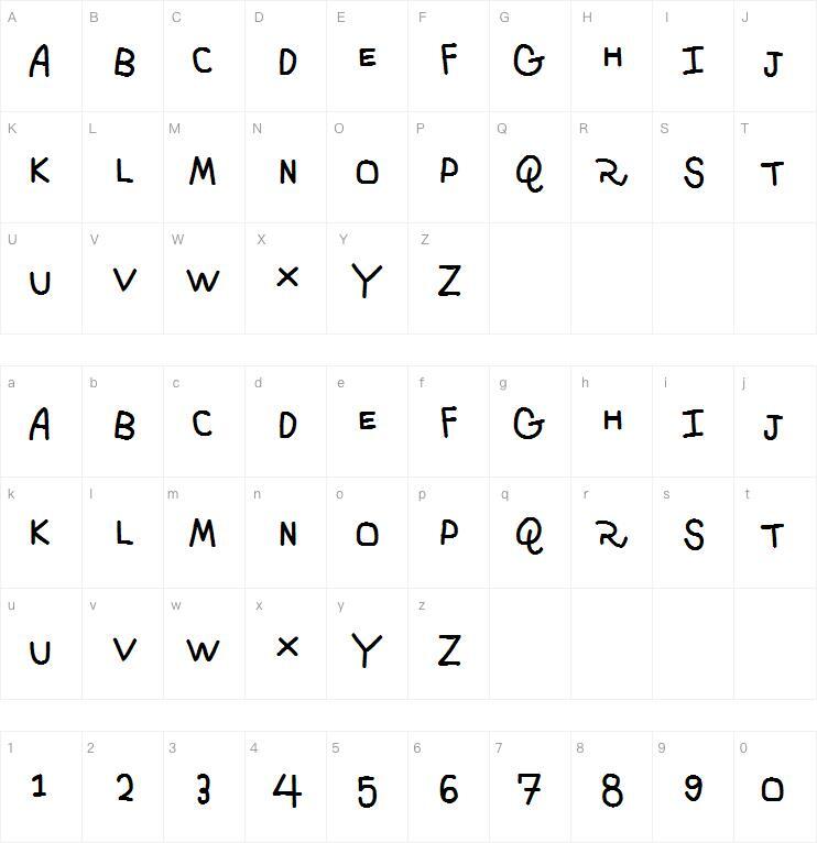 Il primo alfabeto di Cirno字体 Mappa dei caratteri