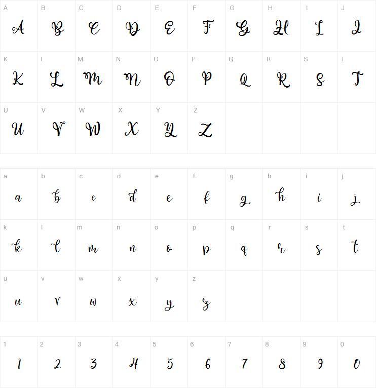 克里斯塔贝拉字体字符图