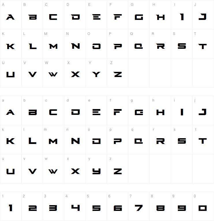 Cyberdyne字体 Carte de caractère