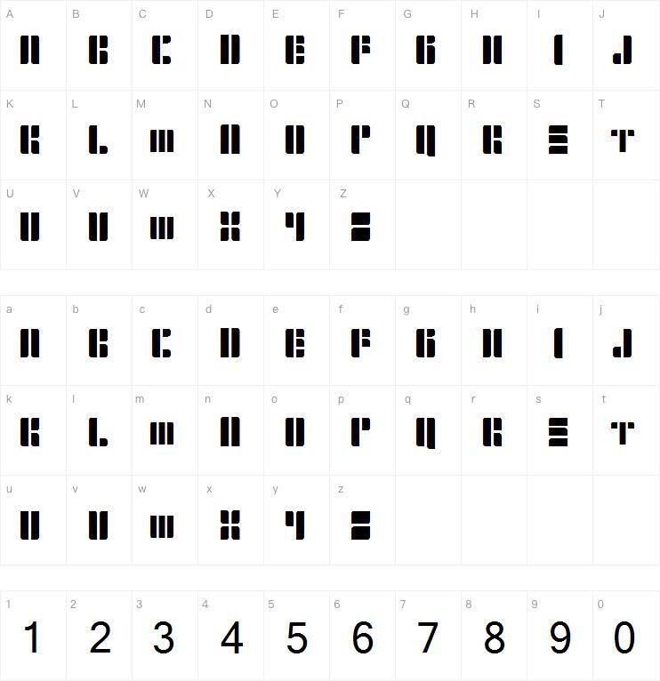 Cobre Cuatro字体 Mapa de personajes