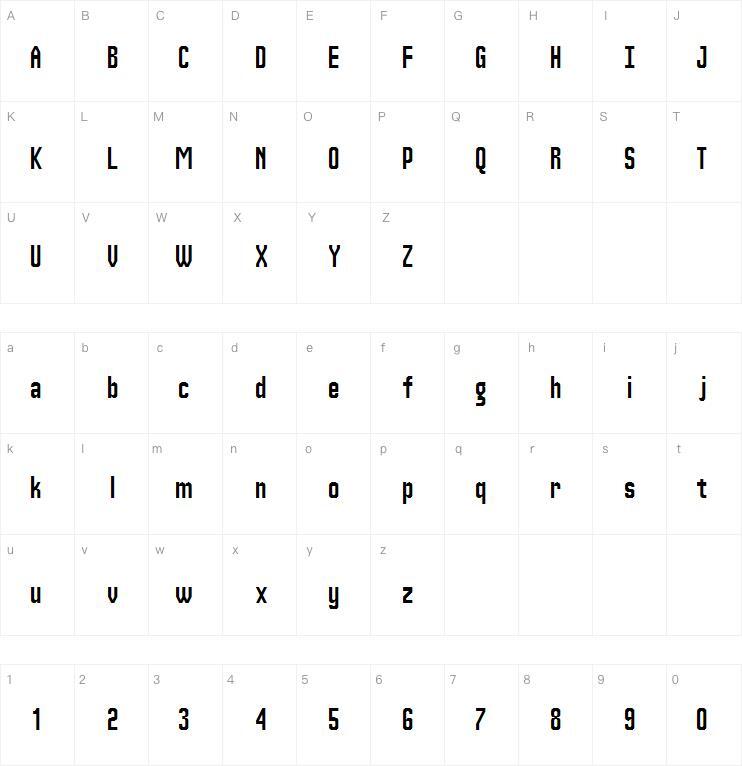 Condensación Pro字体 Mapa de personajes