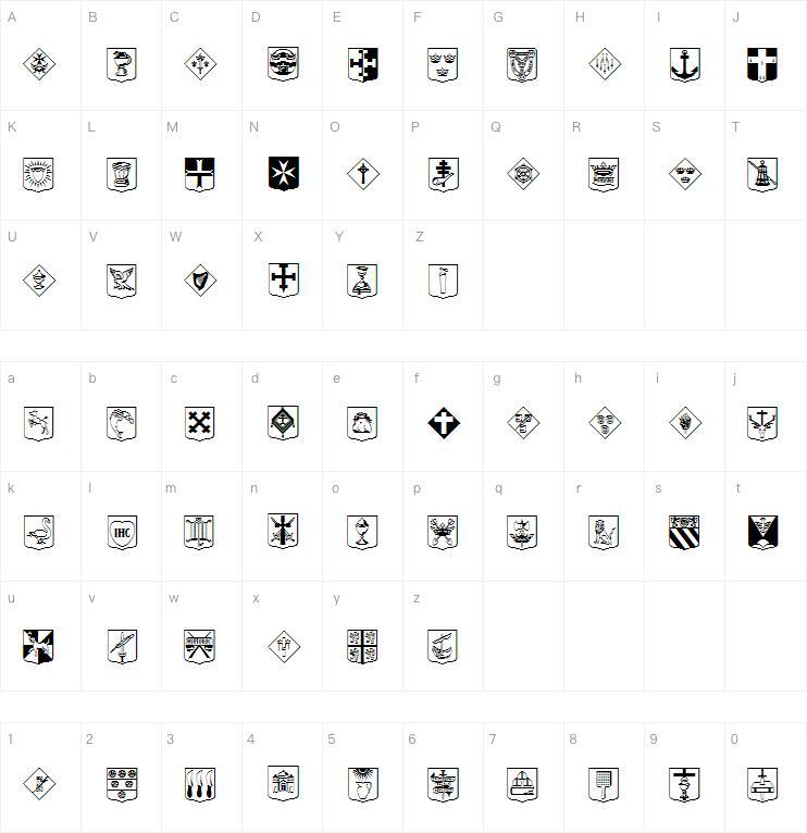 Icone cristiane C SaintsAtoJ字体 Mappa dei caratteri