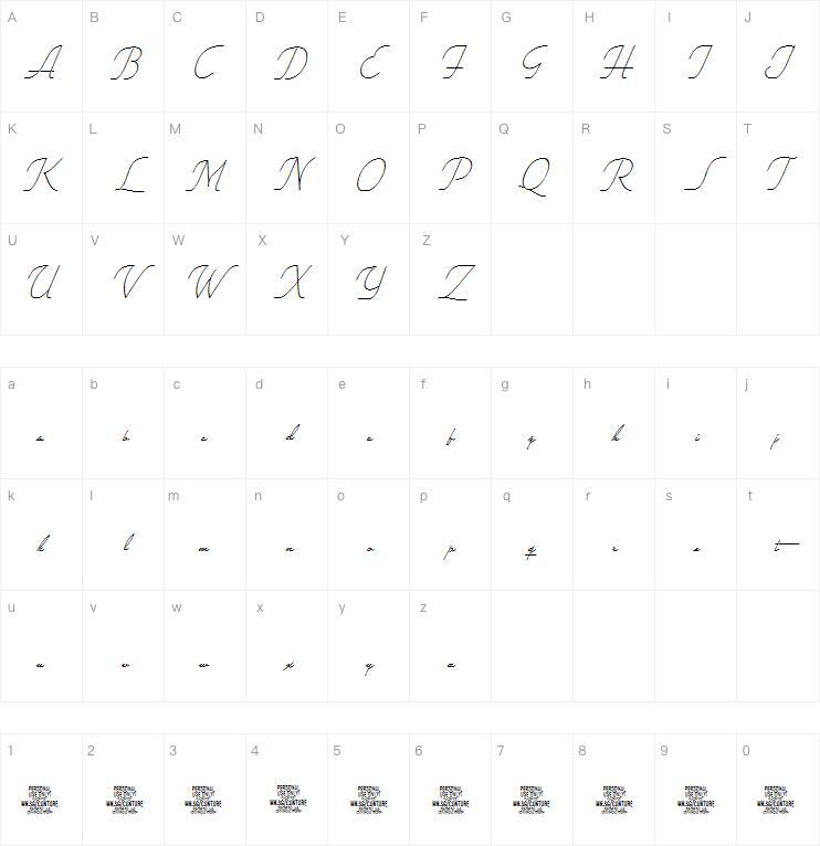 Conture Script 字体 Mappa dei caratteri