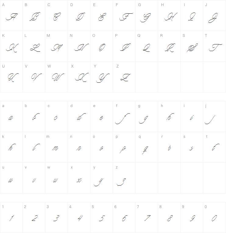 Charmline Script 字体 Mappa dei caratteri