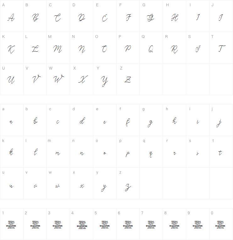 Cantona Script字体 Mappa dei caratteri