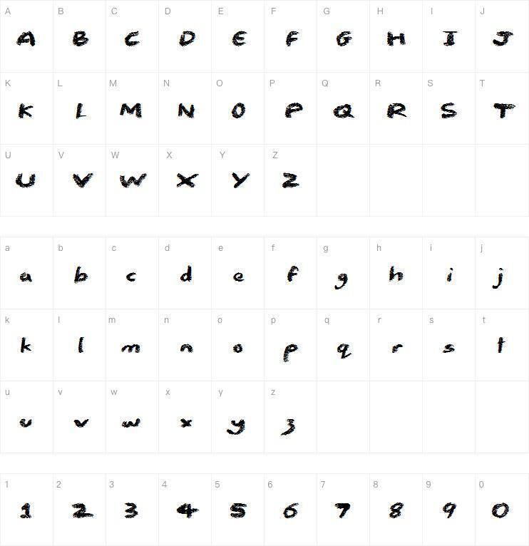 チョークスティック字体キャラクターマップ