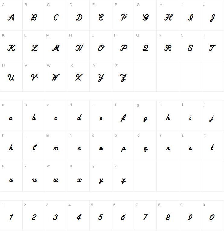 CheerScript字体 Карта персонажей