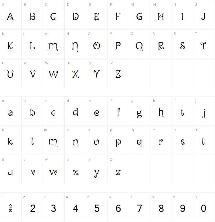 Chyga字体 Mapa de caracteres