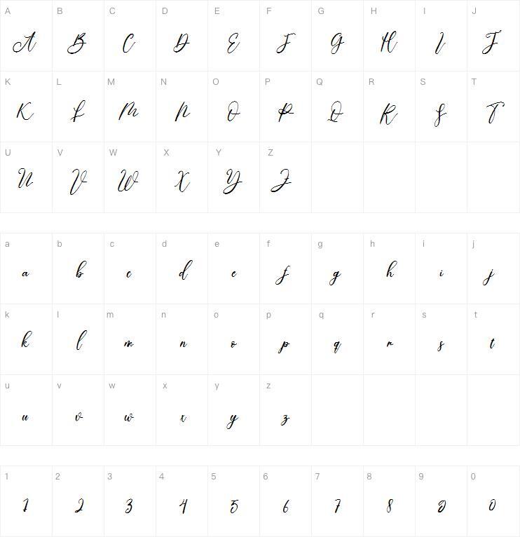 Kaligrafi Brillian字体 Karakter haritası