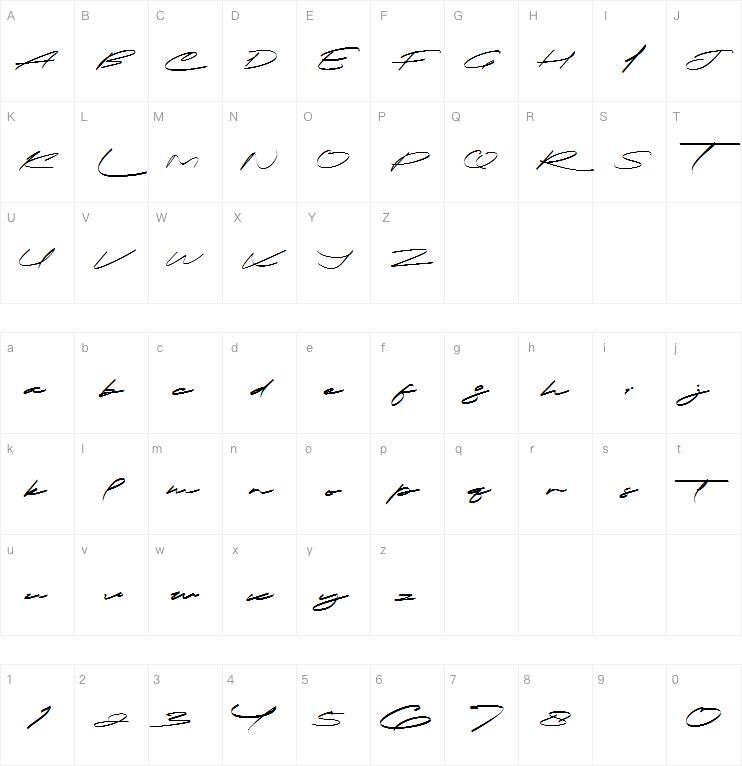 Calimindo字体 Mapa de caracteres