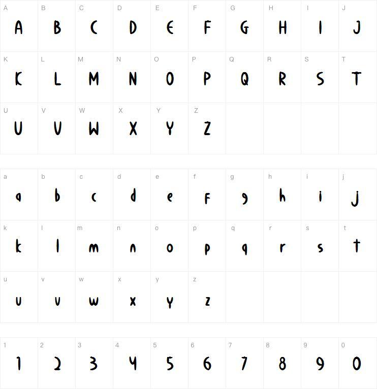 Calma Abacate 字体 Mapa de caracteres
