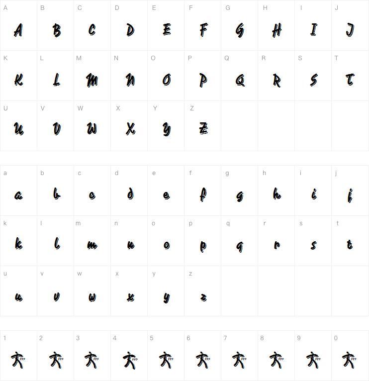 Caminata One字体 Karakter haritası