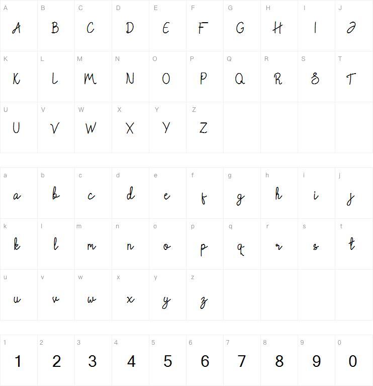 Chattagirie scritto a mano字体 Mappa dei caratteri