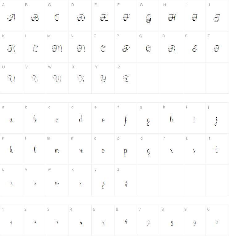Centeria Script字体 Carte de caractère