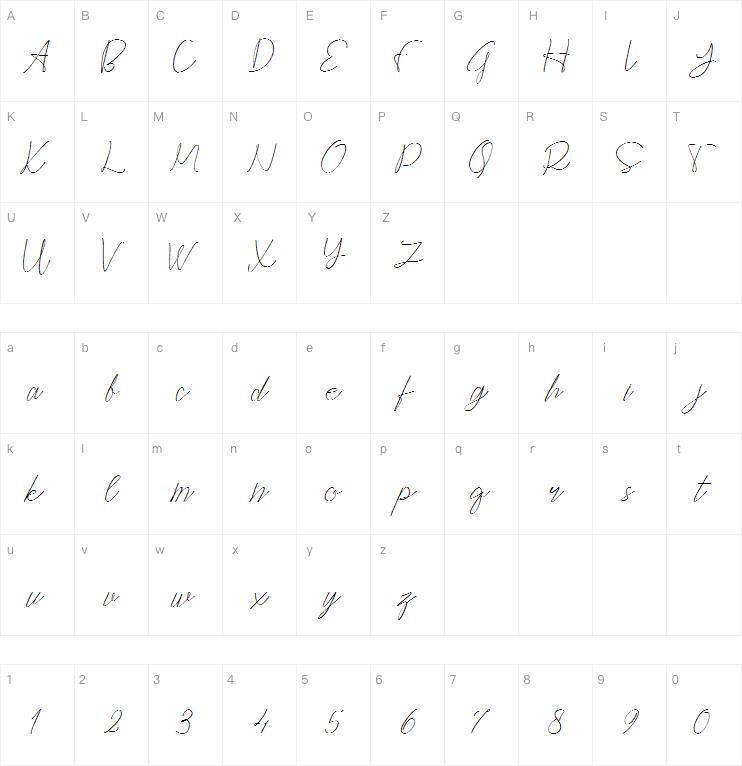 Caligrafia Cepttoni字体 Mapa de caracteres